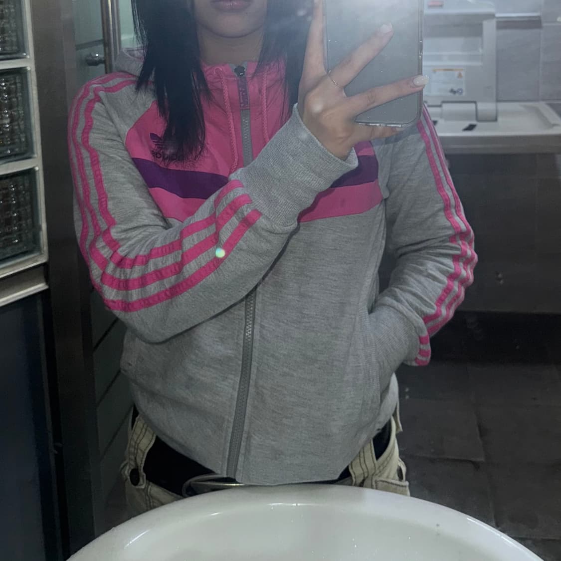 vtg 아디다스 핑크 배색 후드집업 상품이미지2