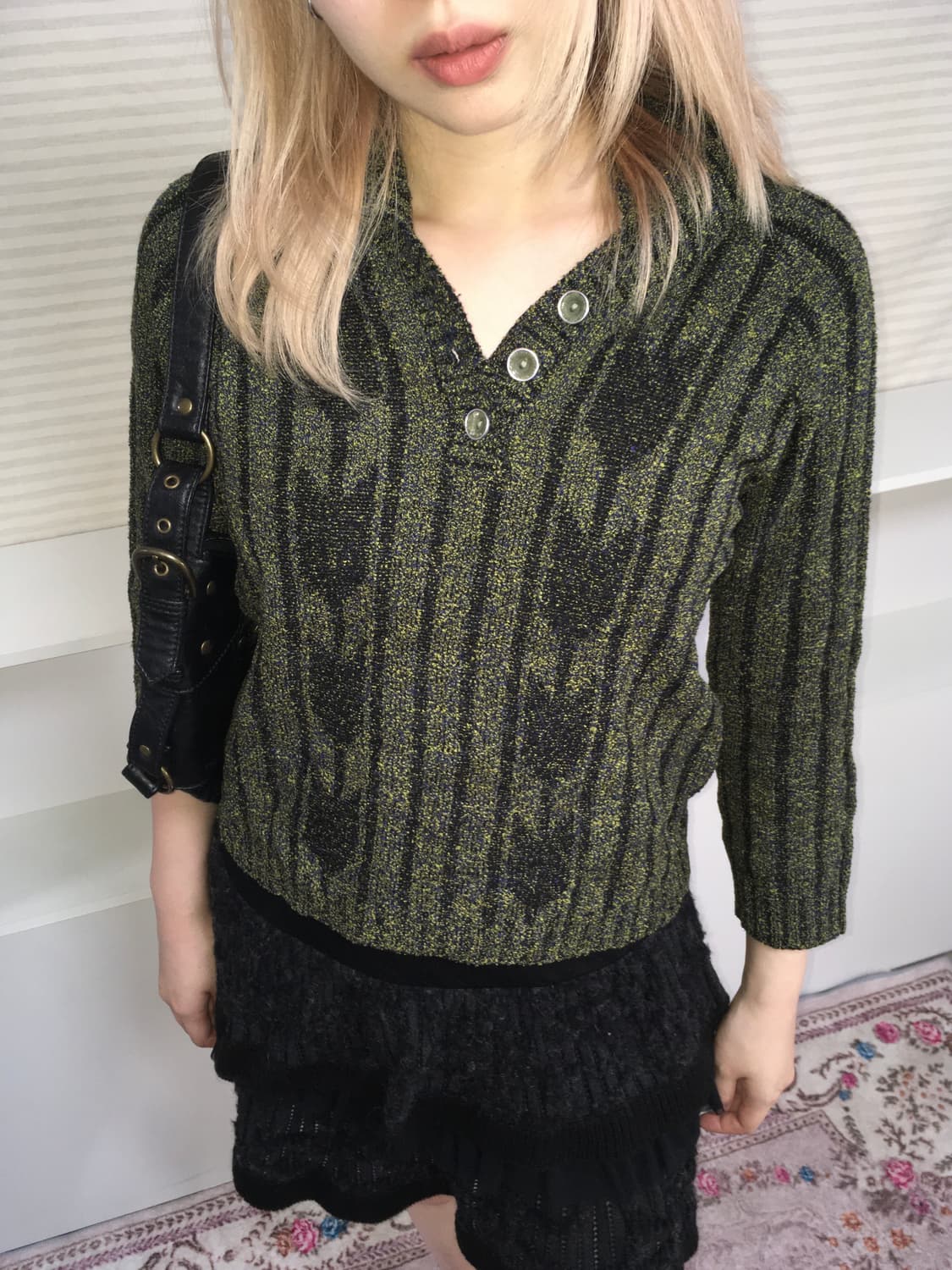 jpn vintage khaki stripe tulip knit 상품이미지3