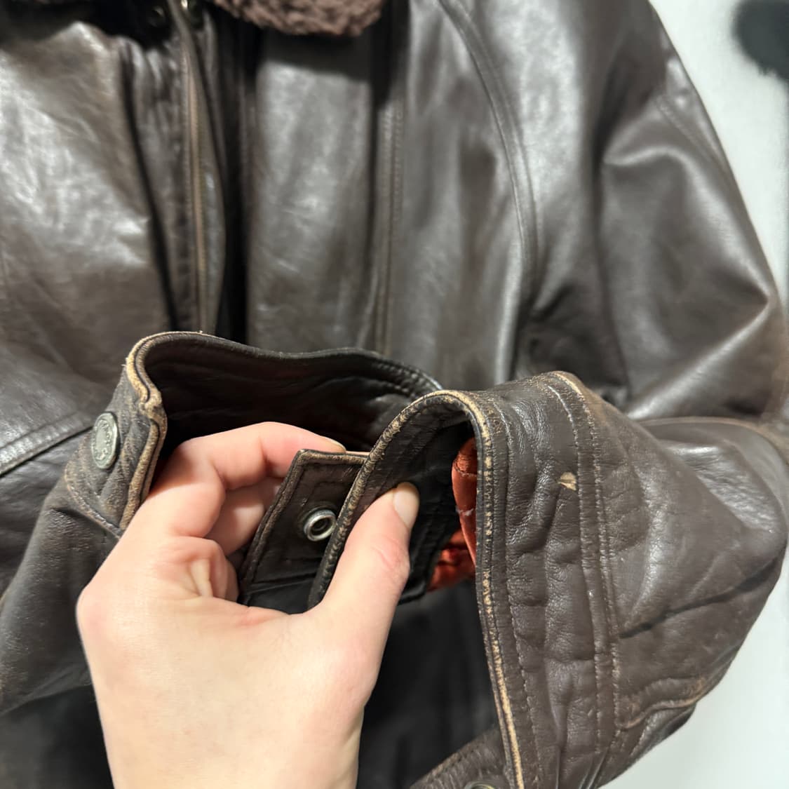 VTG 빈티지 100% 쉽스킨 퍼 카라 탈부착 퀼팅 양가죽 자켓 상품이미지5