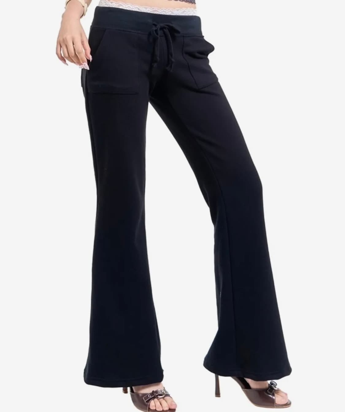 포어링 레이스 밴딩 스웨트팬츠 블랙 상품이미지1