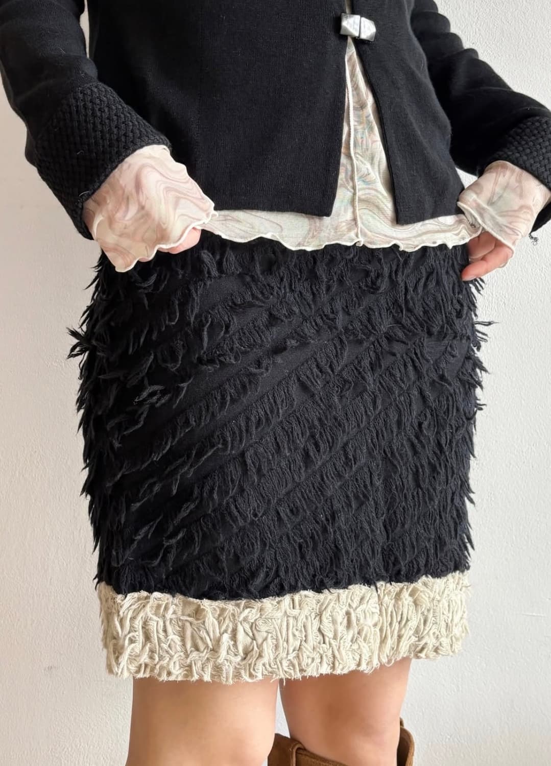 vintage soft white&black skirt 미니스커트 상품이미지3