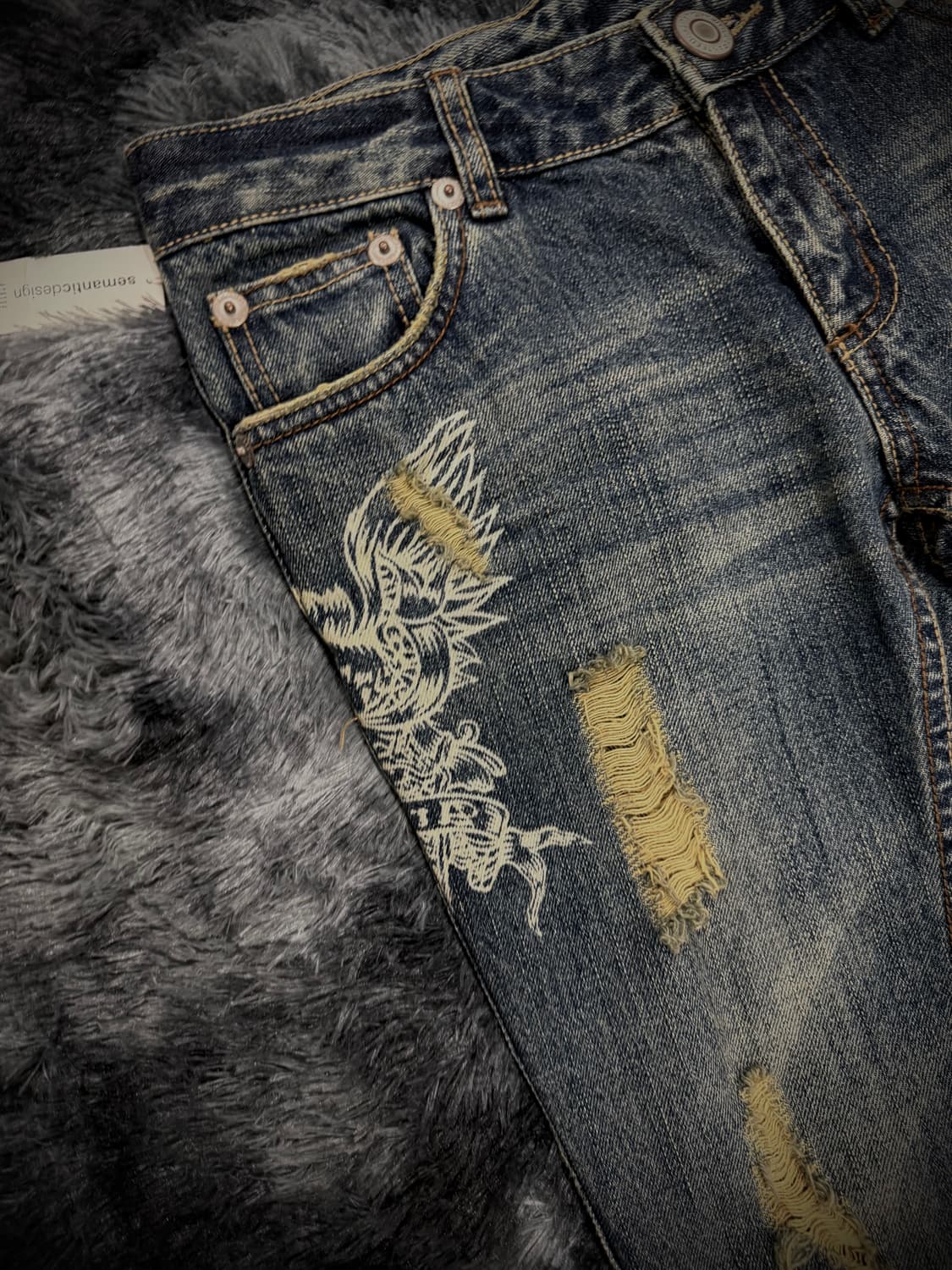 semantic design 독수리 프린팅 부츠컷 데님 팬츠 상품이미지3