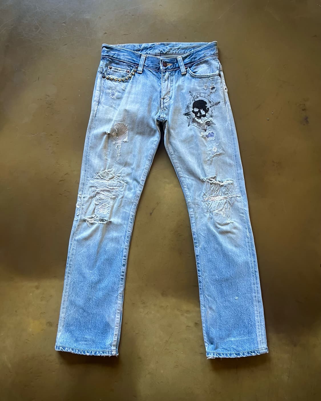 2000s EDWIN Punk Custom Boro Denim Pants 상품이미지4