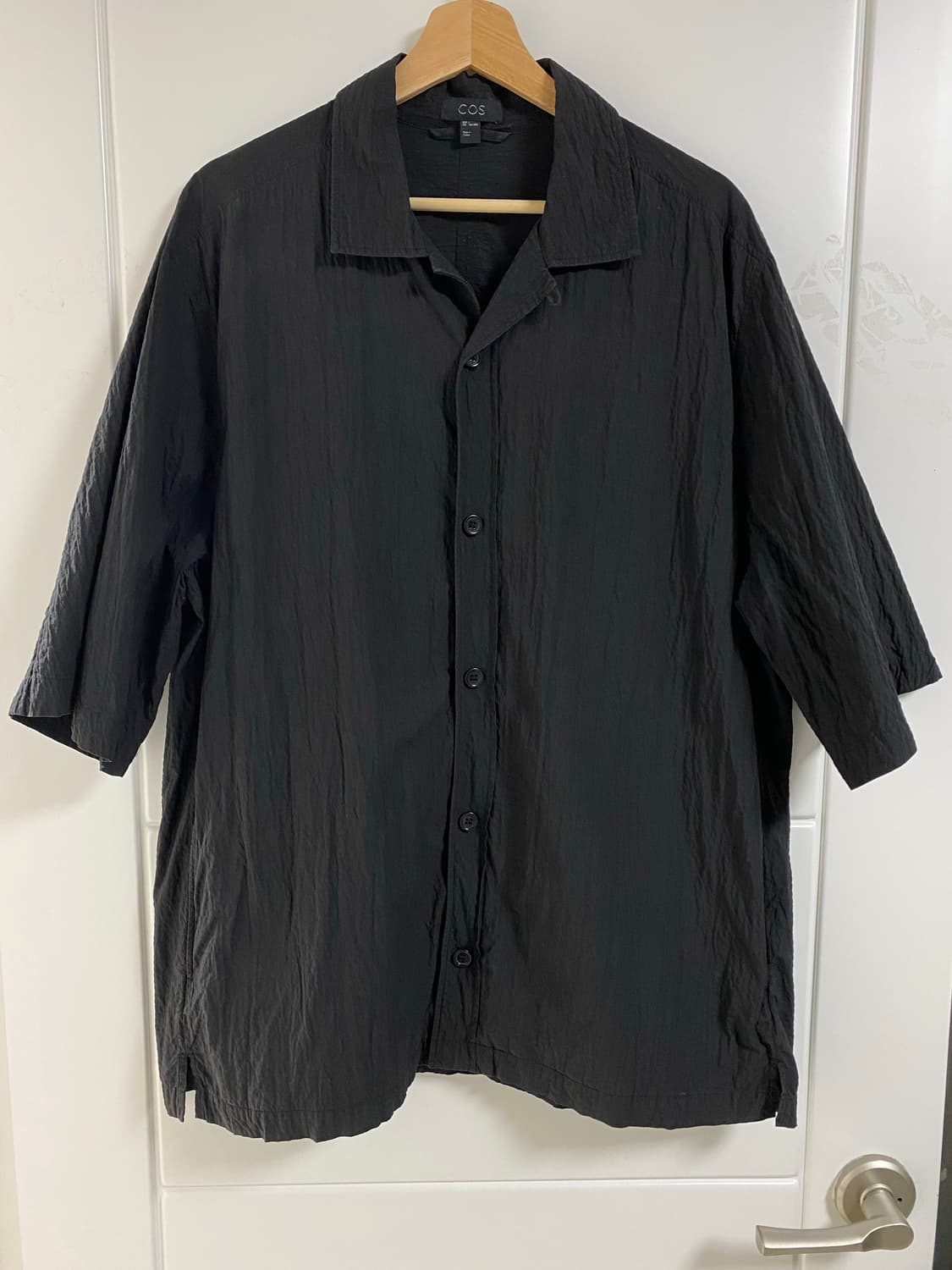 [L] cos 코스 시어서커 하프 셔츠 반팔 셔츠 블랙 상품이미지1