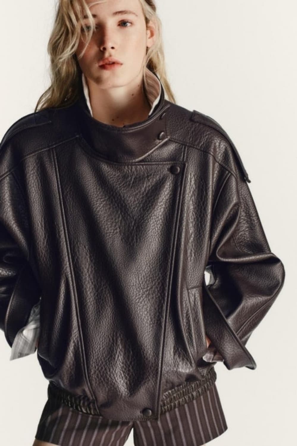 자라 페이크 레더 자켓 브라운 M 상품이미지1