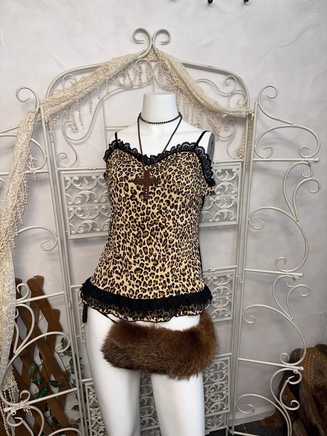 Brown black leopard lace sleeveless  상품이미지4