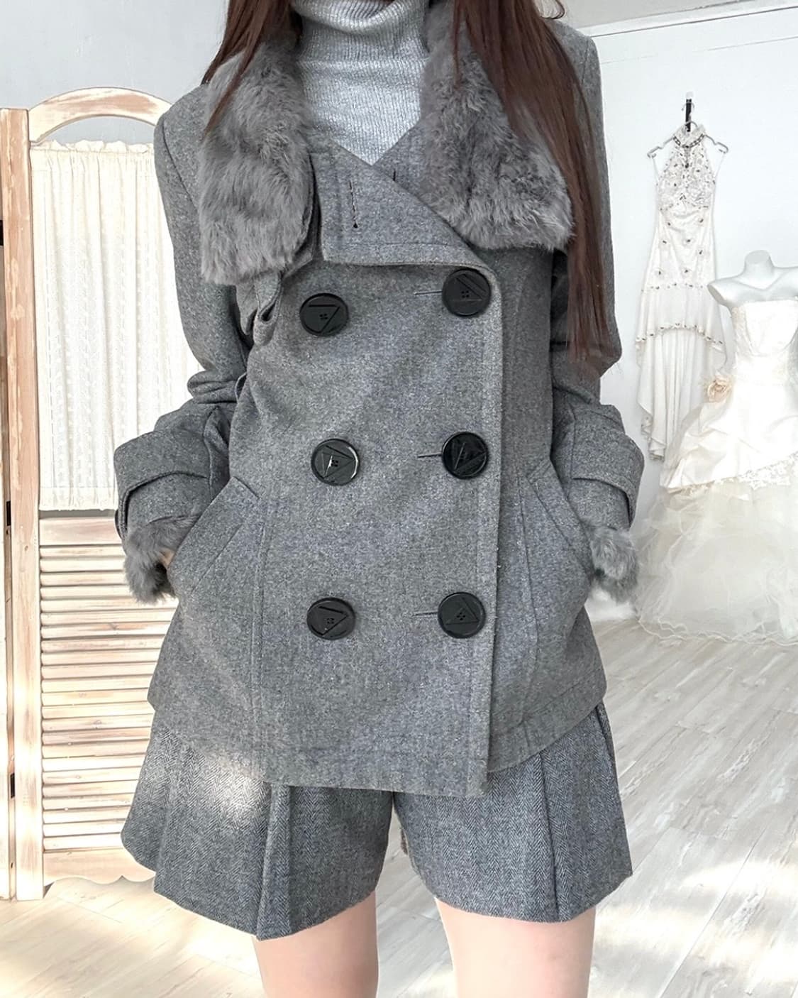 charcoal gray mini skirt-pants  상품이미지6