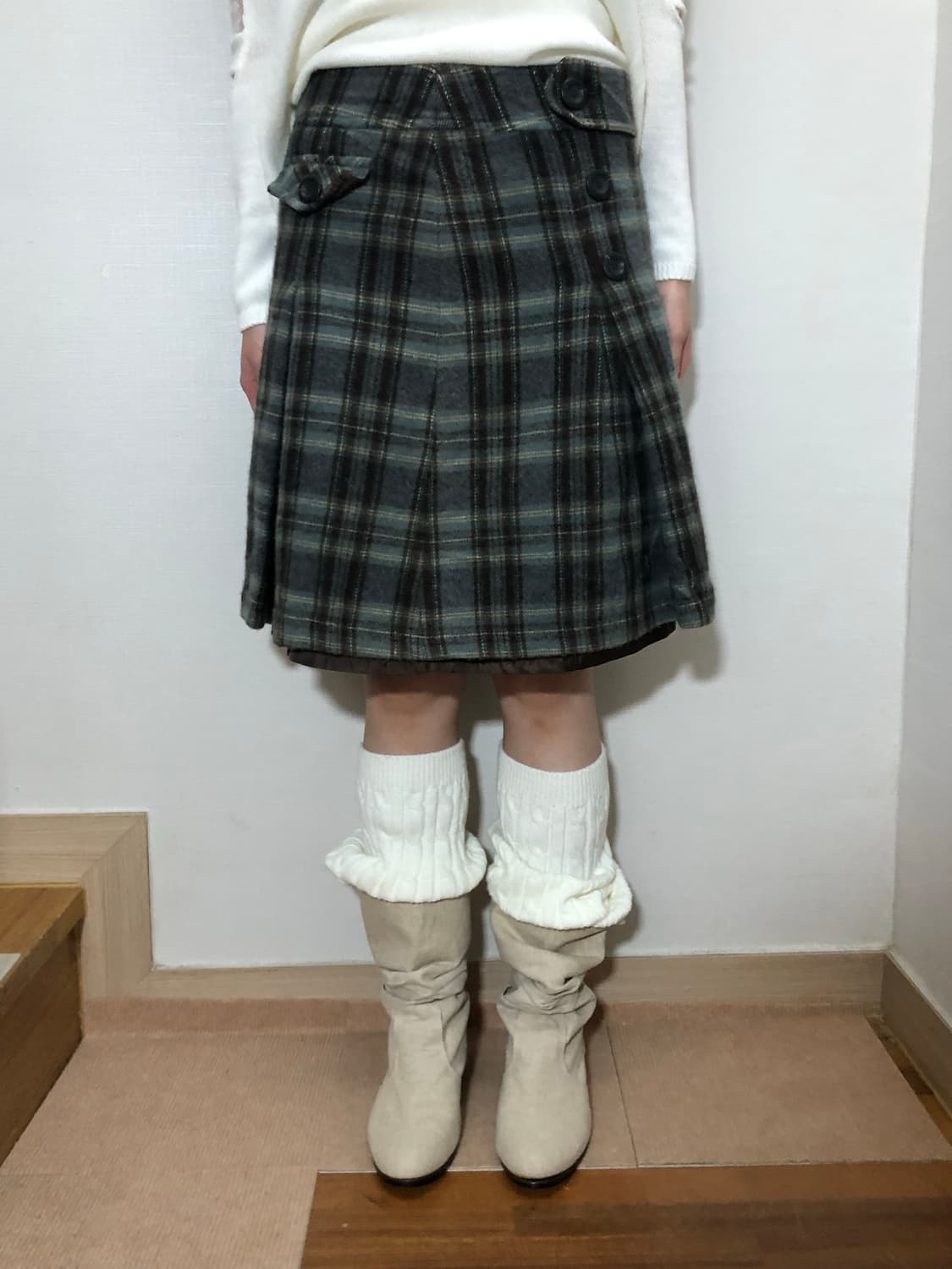 빈티지 그린 체크 울 미디 스커트 상품이미지9