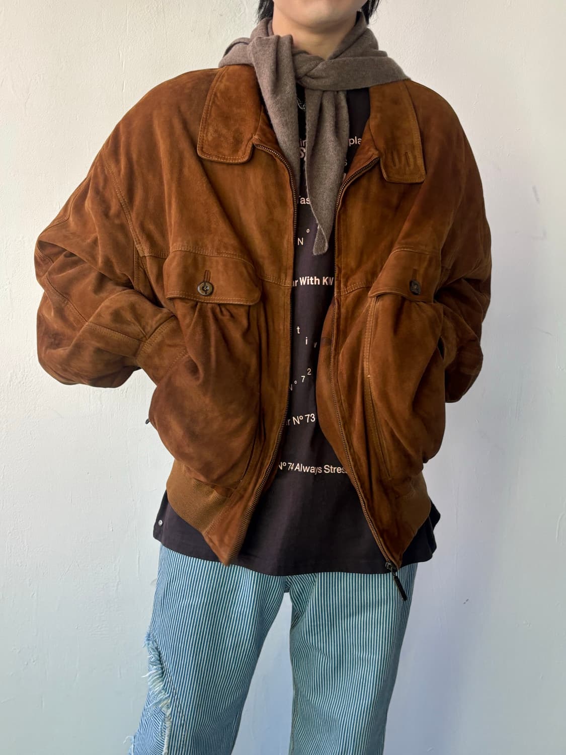 버버리 90‘s 스웨이드 레더 하이넥 블루종 상품이미지1