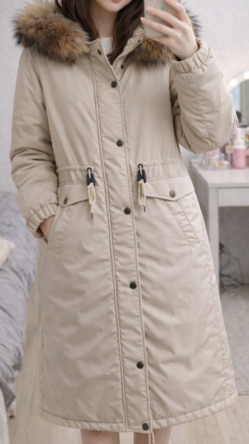 버버리 여성 롱패딩 라쿤퍼 베이지 다운파카 S 상품이미지2