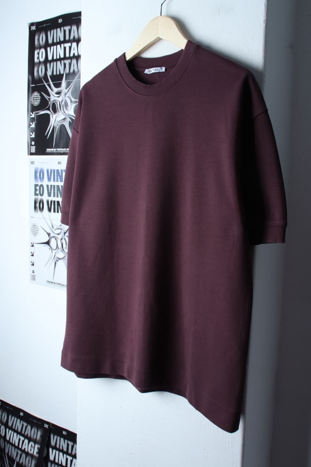 (XL-2XL) 자라 반팔 티셔츠 빅사이즈 버건디 무지 기본-H31383 상품이미지1