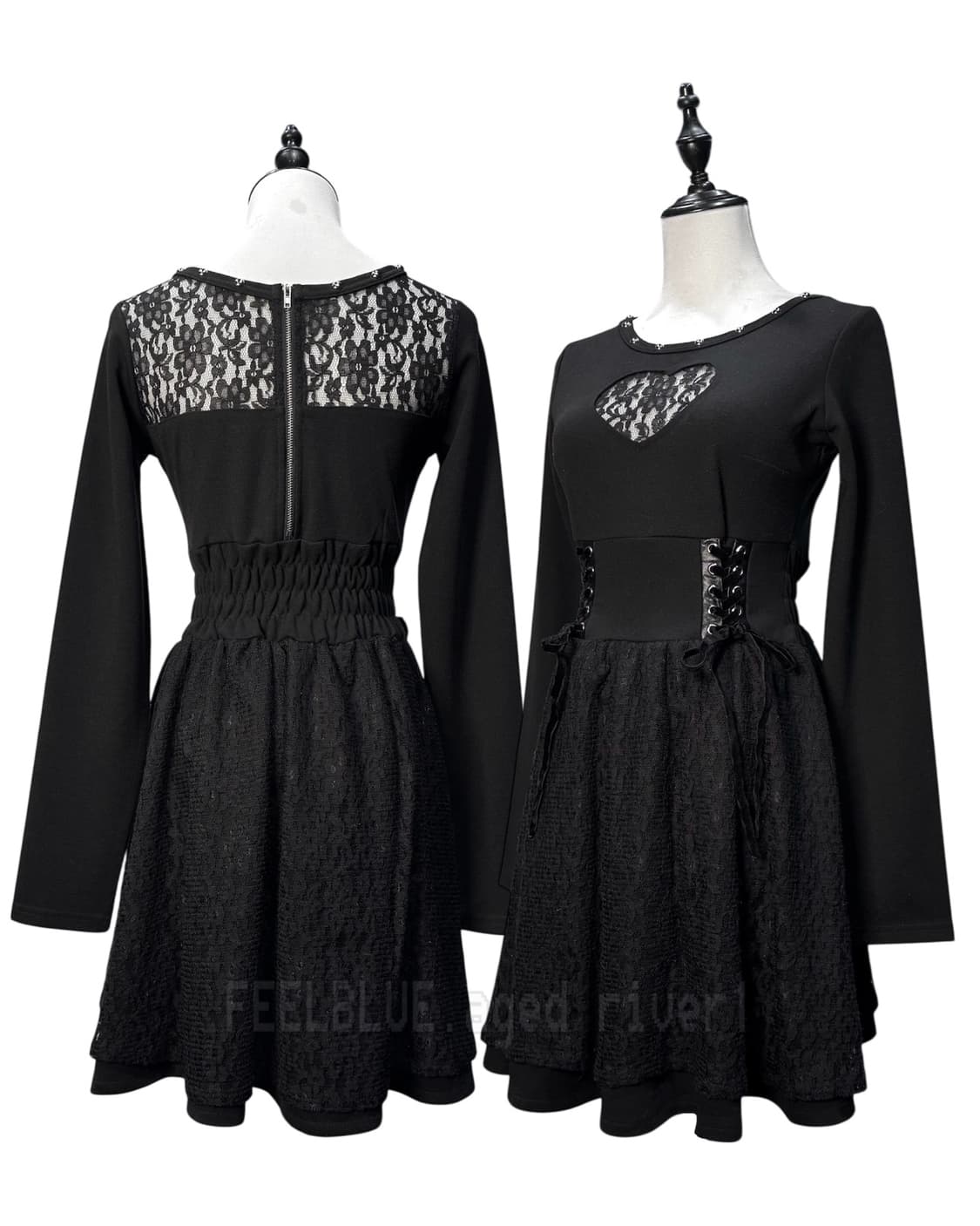 Black Fur Crop Jacket, Corset Lace Dress 상품이미지6