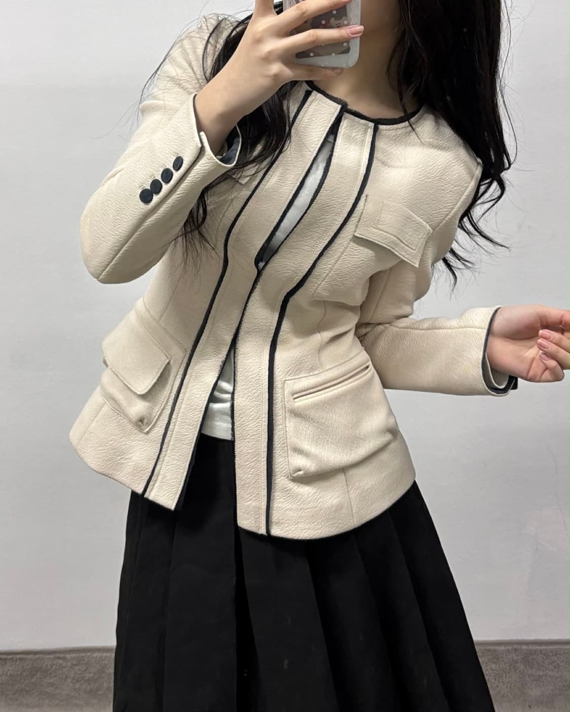 [S] 타임 TIME 포스트모던 한섬 베이지 카라리스 멀티포켓 자켓 상품이미지3