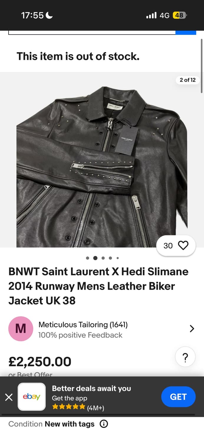 생로랑 에디슬리먼 2014ss 런웨이 스터드 레더자켓 48사이즈 상품이미지6