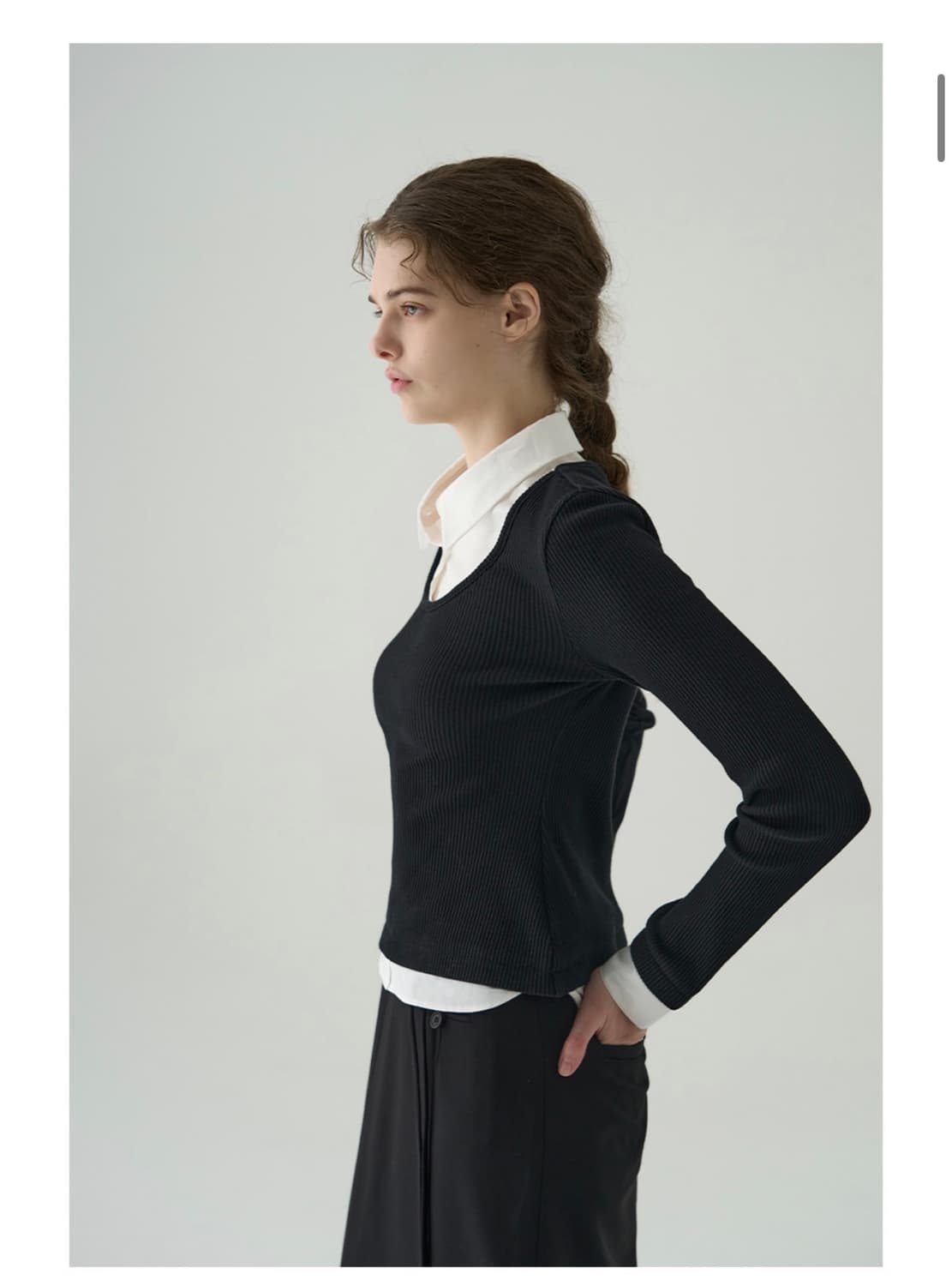 (새상품)(S) 드로우핏 우먼 포엠 레이어드 카라 셔츠 탑 [BLACK] 상품이미지5