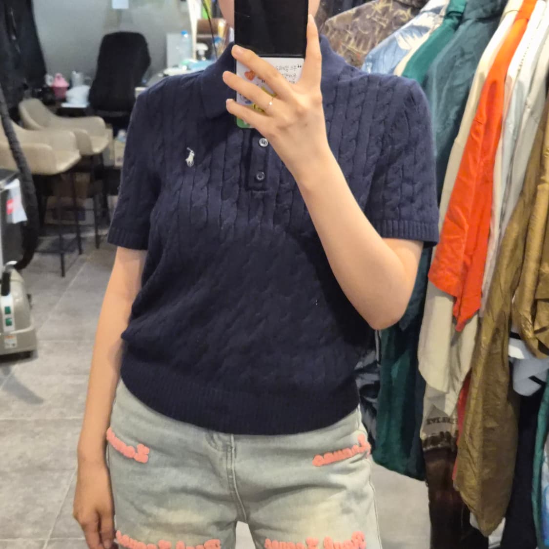 [NO.9] 폴로 반팔 카라 니트 네이비 상품이미지3