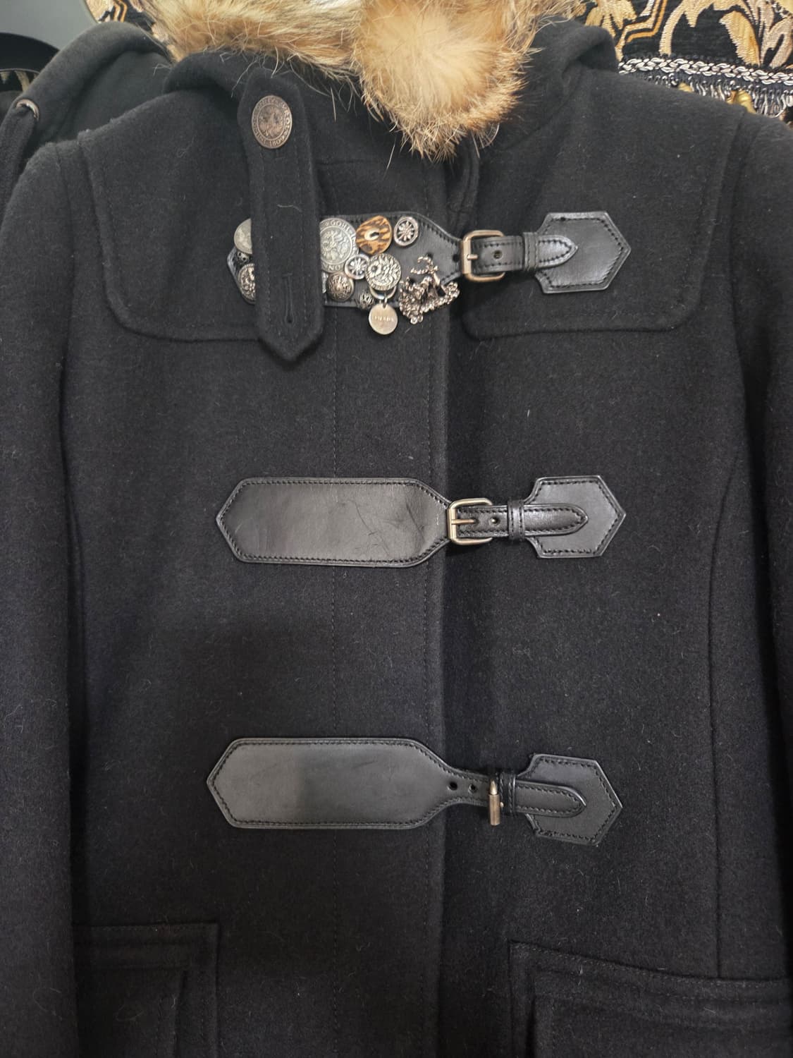 [정품 급매] 프라다 그라데이션 레더 퍼 후드  더플 코트 Xs 상품이미지2