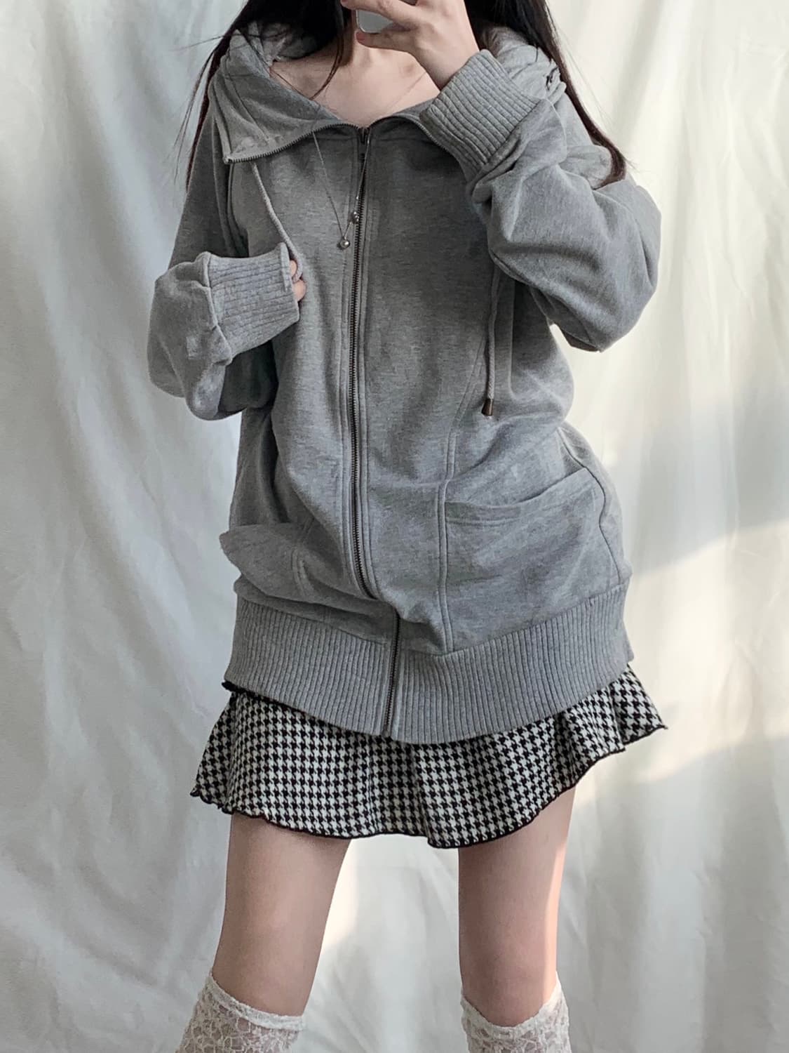 Ryu ryu 류류 그레이 루즈핏 후드집업 원피스 상품이미지1