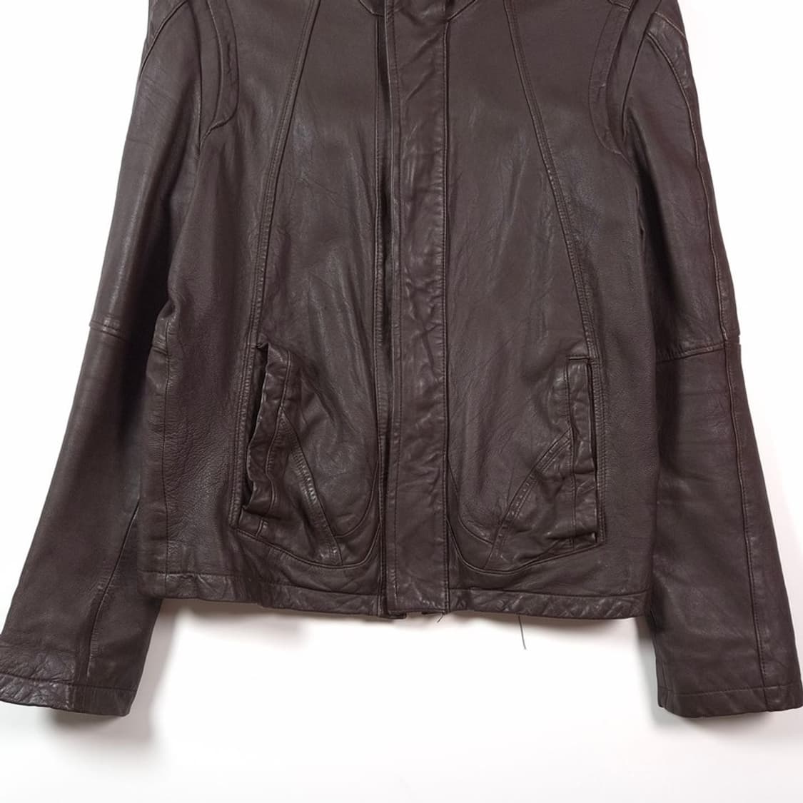 ITALY 프리미엄 양가죽 하이넥 절개 레더 자켓 XL 상품이미지4