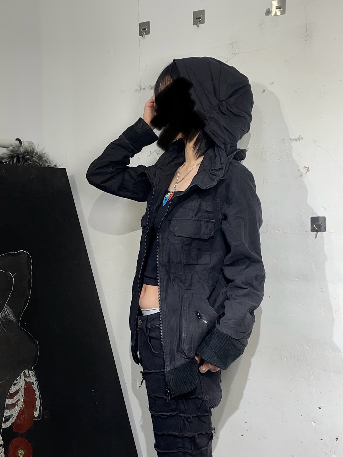 일본빈티지 Azul 블랙 빅후드 3D 포켓 고딕 텍티컬 펑크 자켓 M 상품이미지1