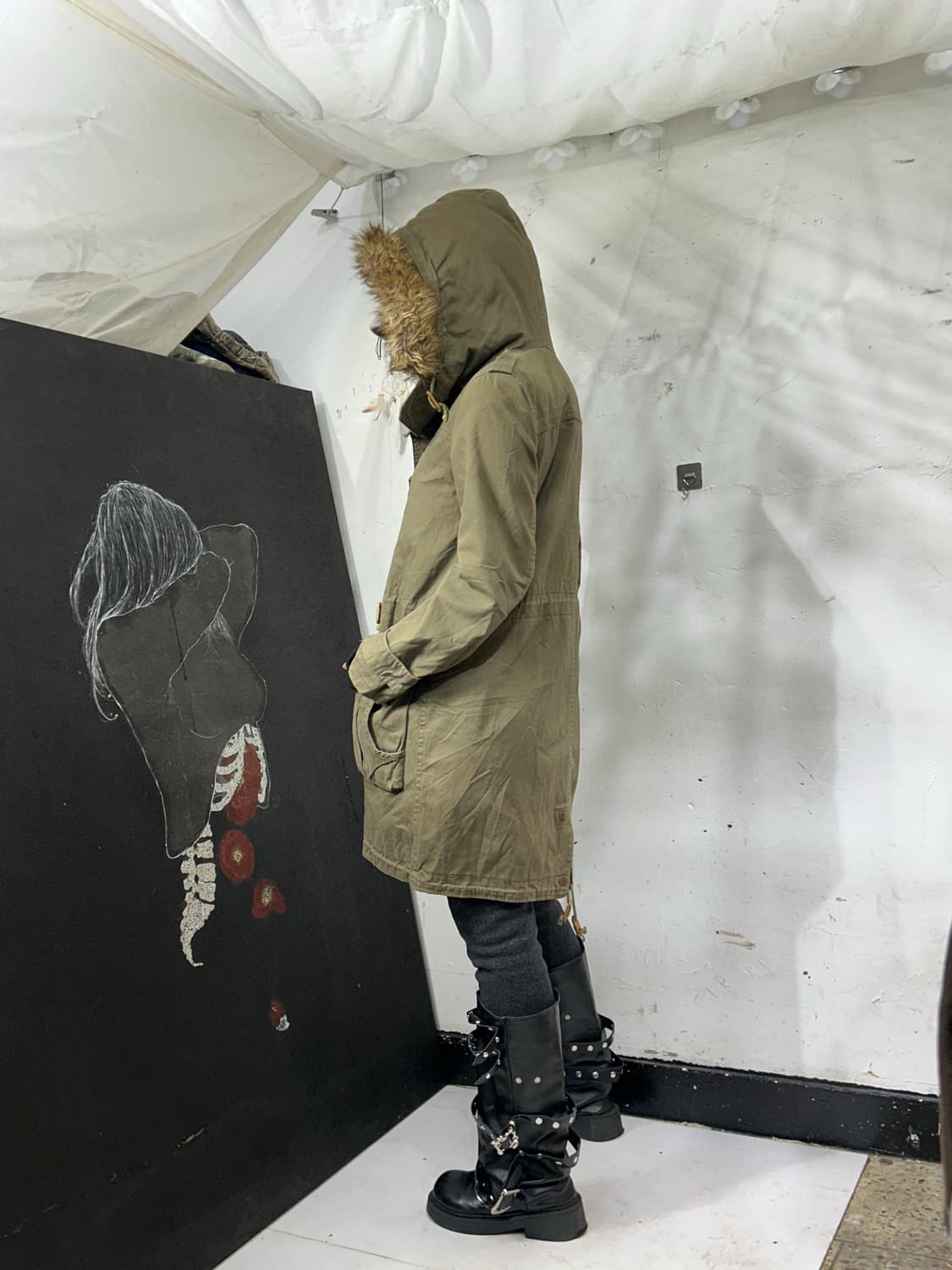 일본빈티지 울프죠 개파카 퍼 후드 야상 M 상품이미지2