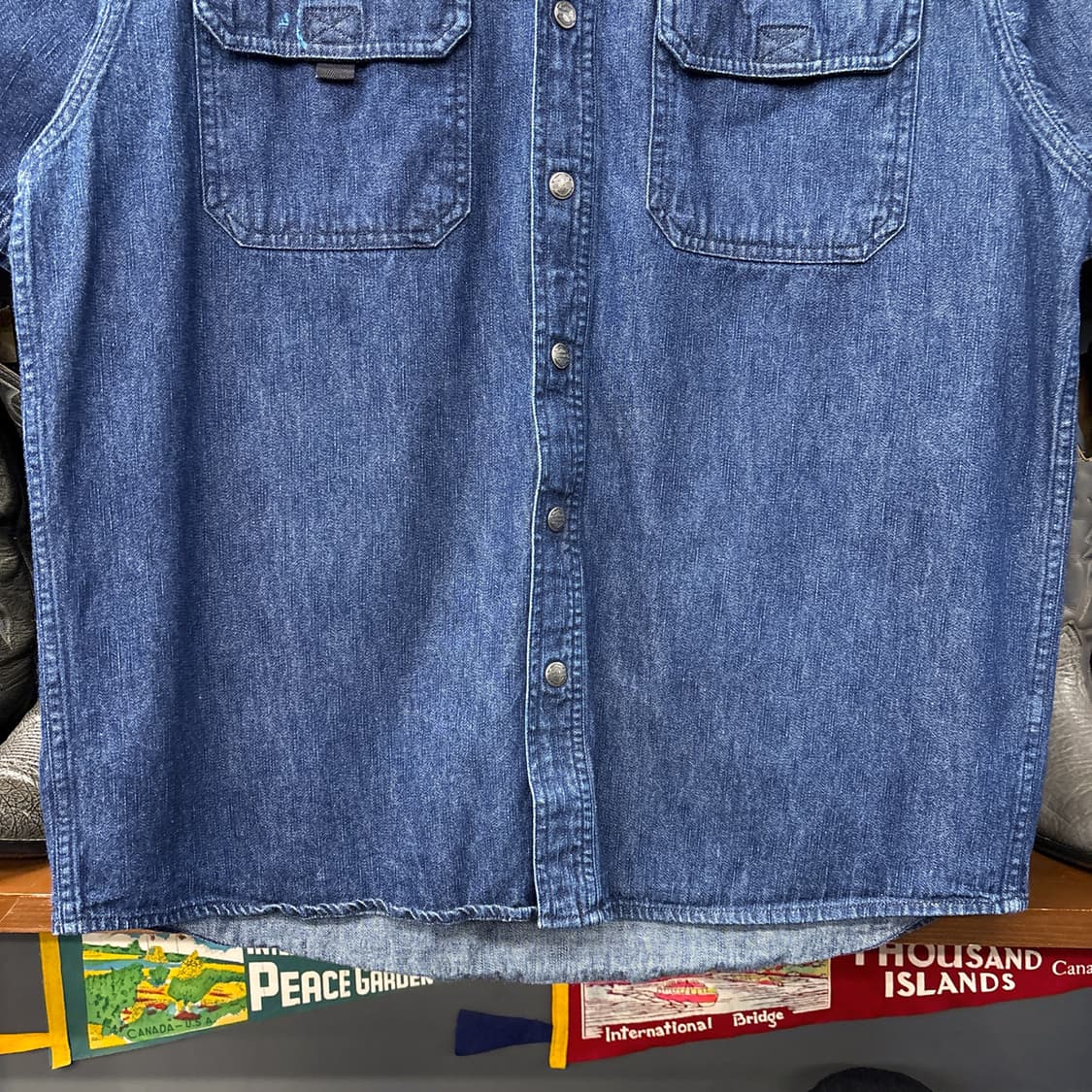 00s 할리데이비슨 내츄럴 워싱 데님 워크셔츠 로고스냅 N1252 상품이미지4