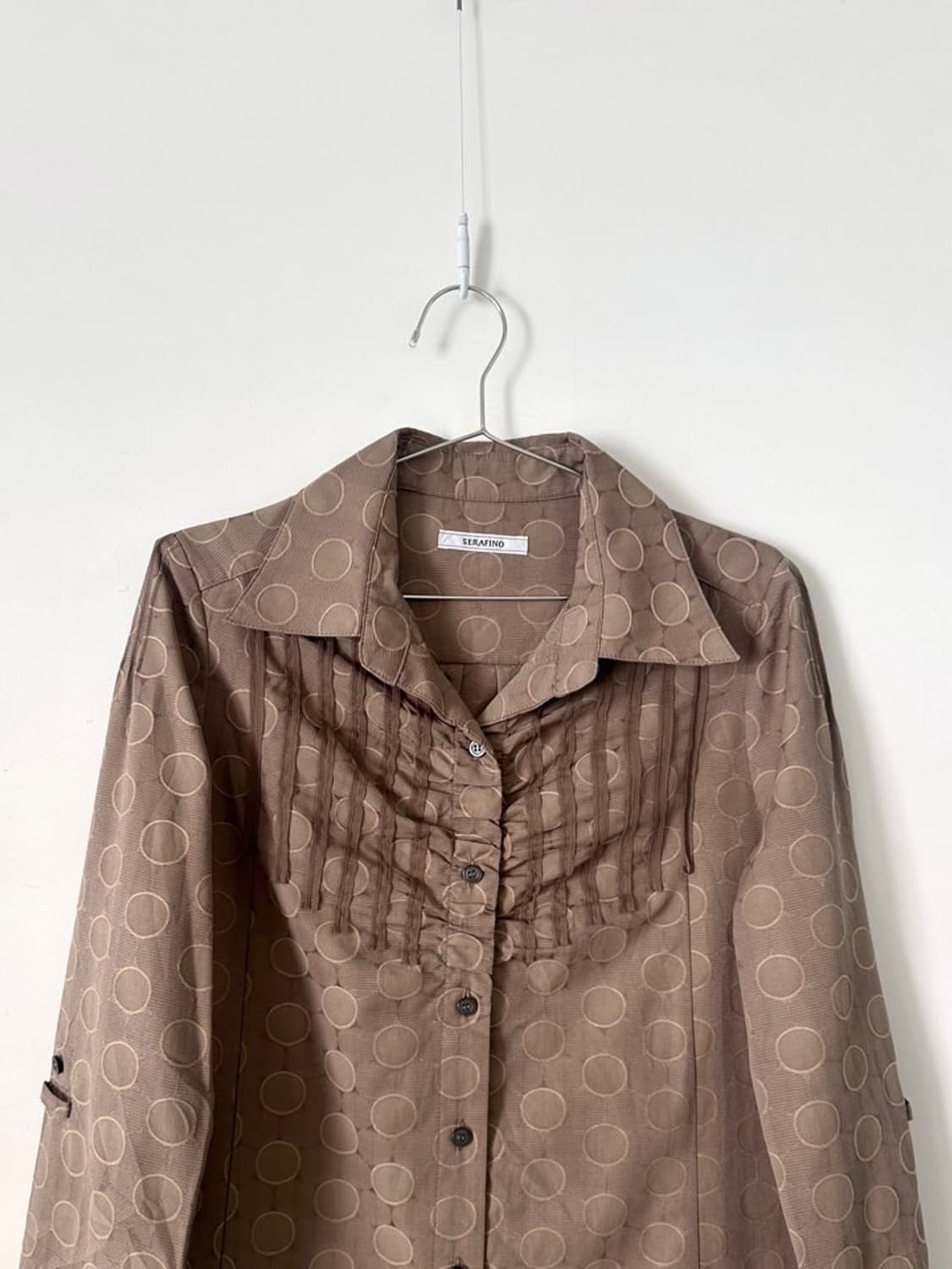 Dot frill detailed shirt jacket / brown 상품이미지4