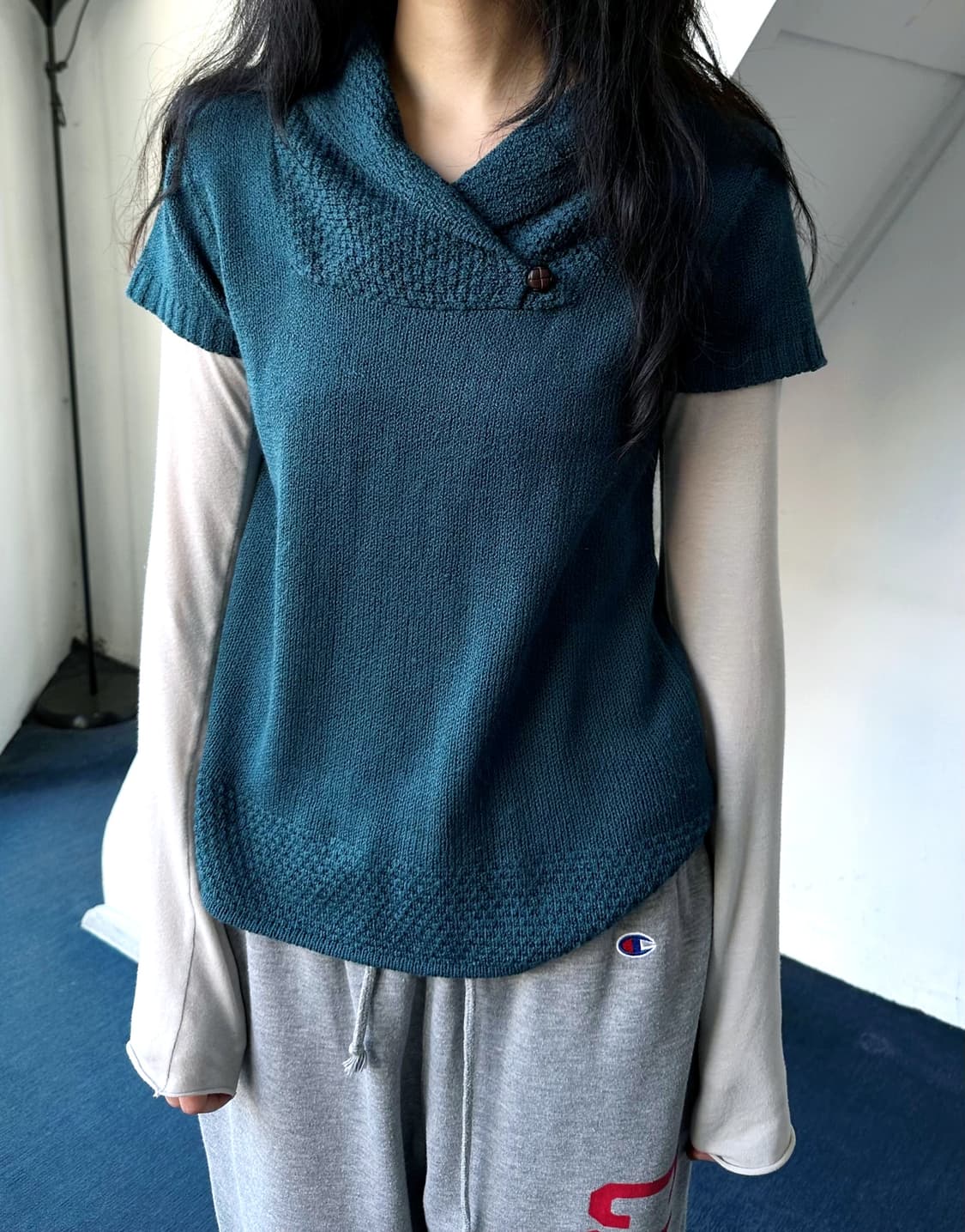 Shawl collar design knit top 상품이미지7