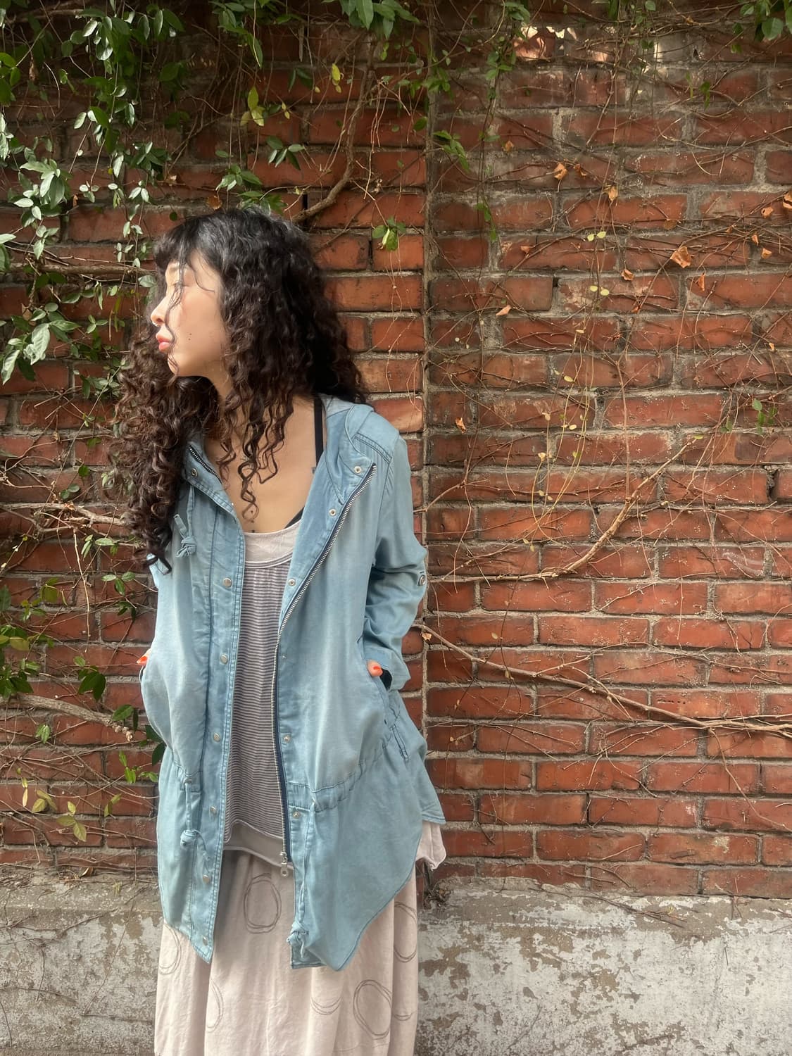 연청 데님 컬러 면 후드 자켓 상품이미지4