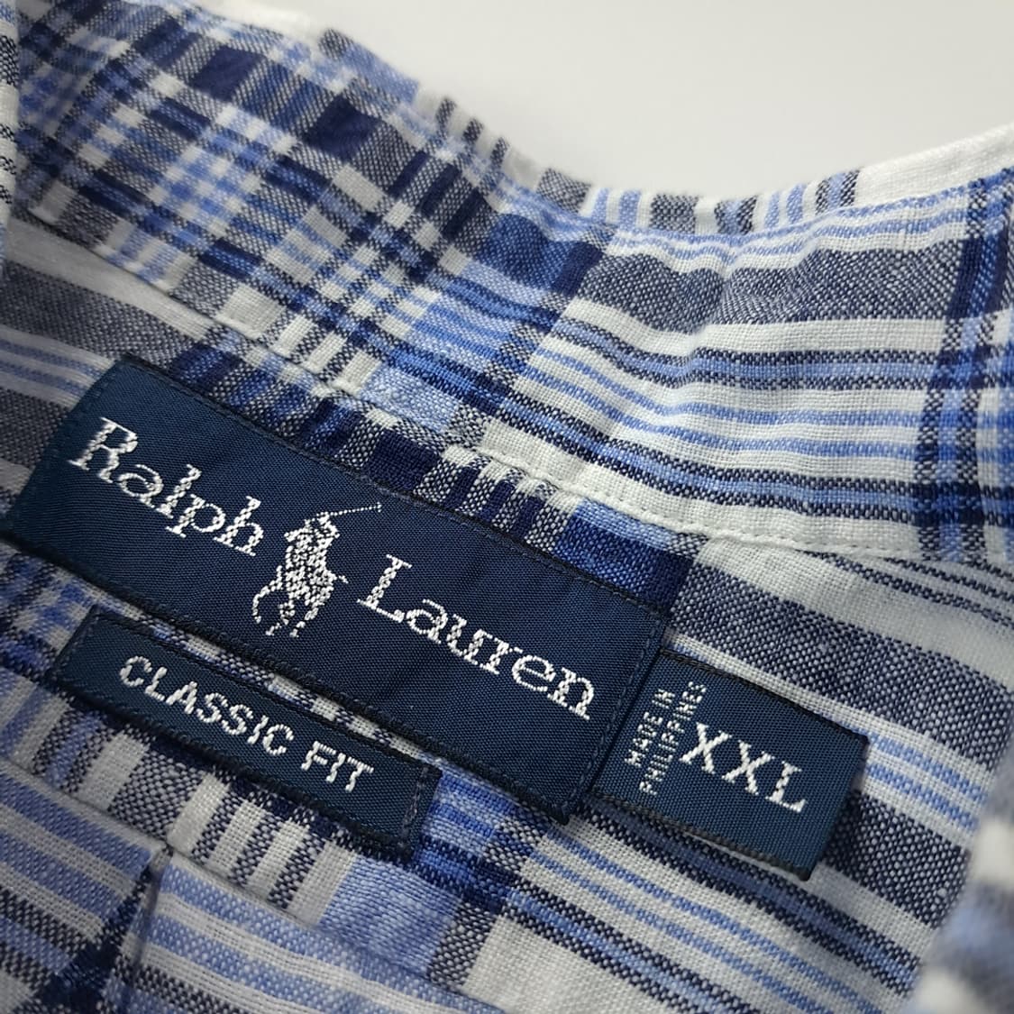 CK983 2XL 폴로 린넨 블루 마드라스 반팔 셔츠 남방 상품이미지3