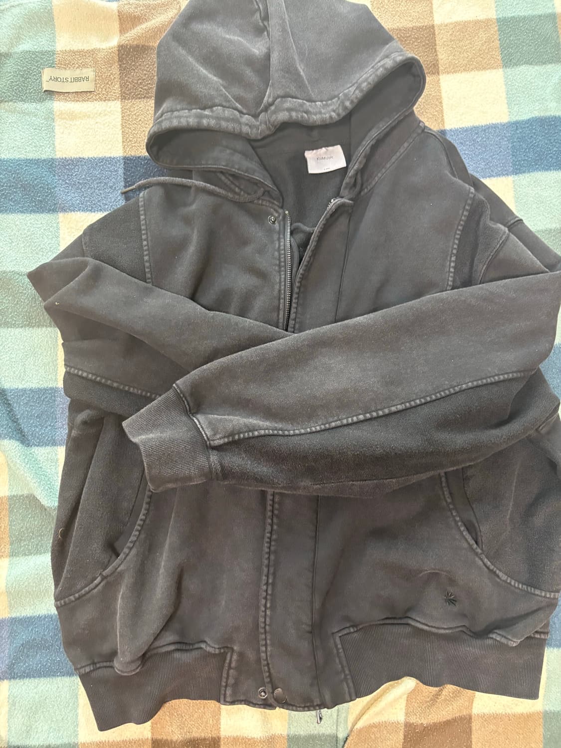 키뮤어 가먼트다잉 후드집업 차콜 L 상품이미지1