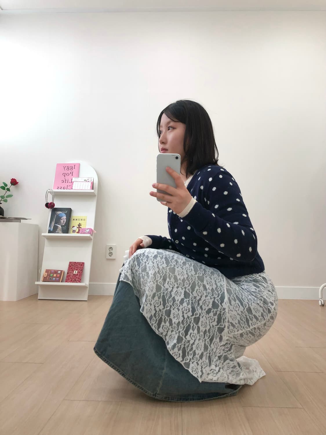 🤍💙도트 땡땡이 시스루 레이어드 코디 상품이미지3