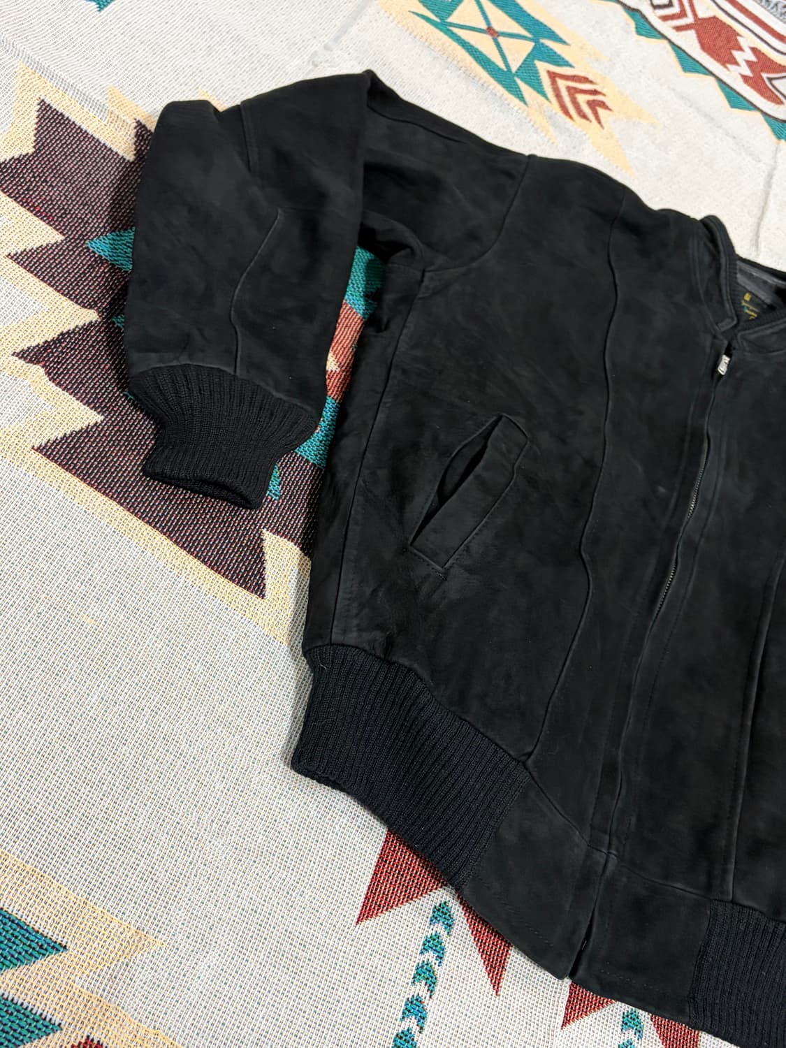 90s MARUNI 제팬 크롭 스웨이드 봄버 블루종 자켓 상품이미지3