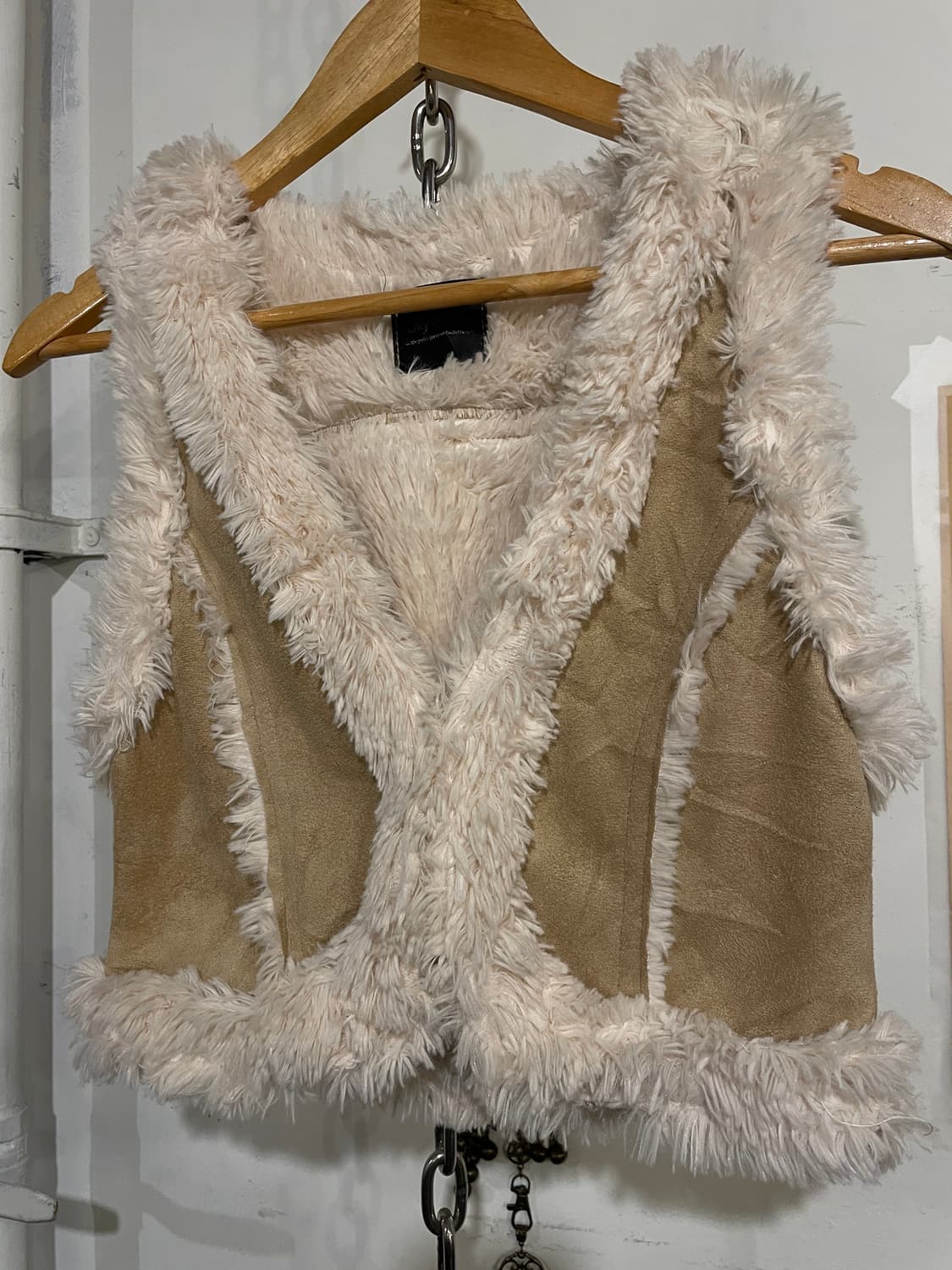 아이보리 퍼 베이지 크롭 베스트 y2k 갸루 상품이미지2