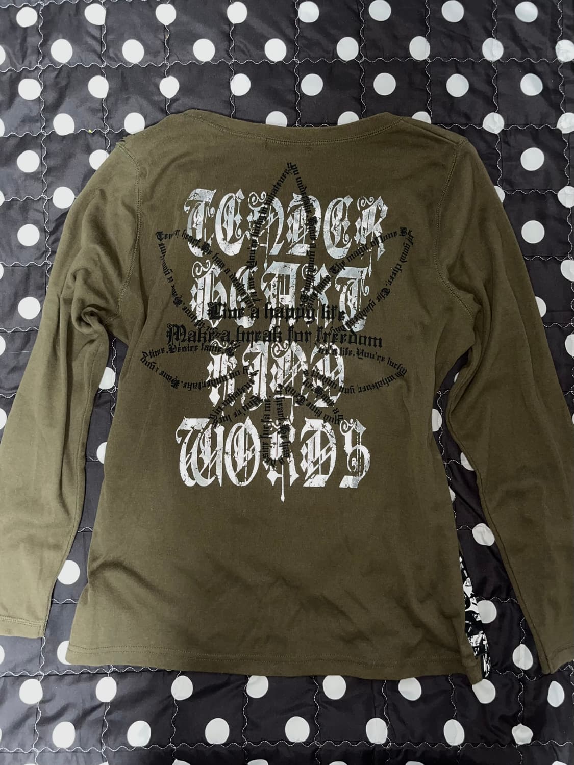 갸루 펑크 슬리브 카키 프린팅 긴팔티셔츠 오네갸루 빈티지y2k 상품이미지3