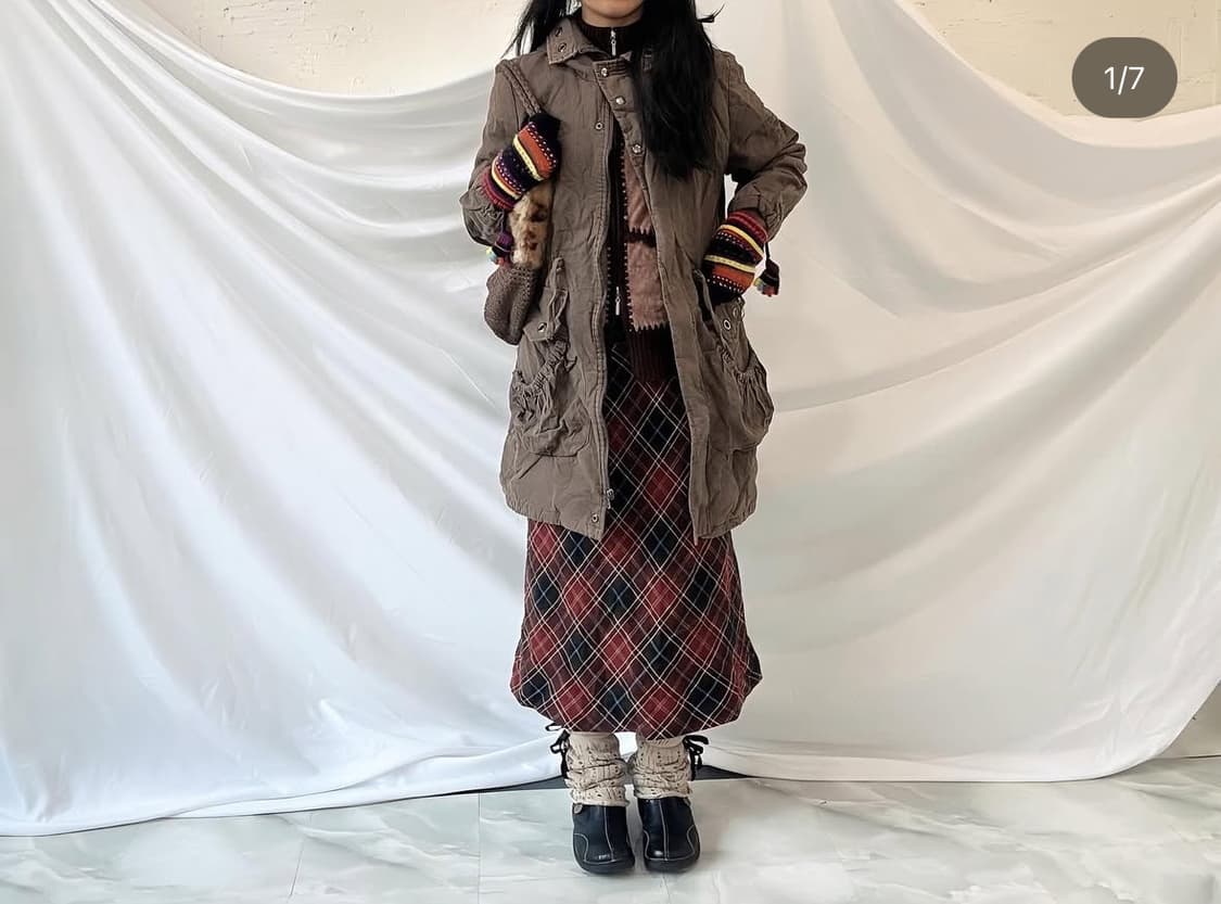 니트 집업, 야상점퍼, 체크스커트 상품이미지1