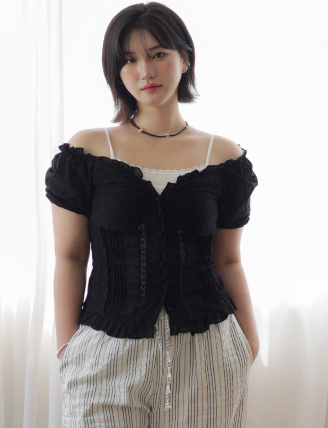 새상품 코코앤유 핑퐁퍼프 블라우스 블랙, 3호 상품이미지7