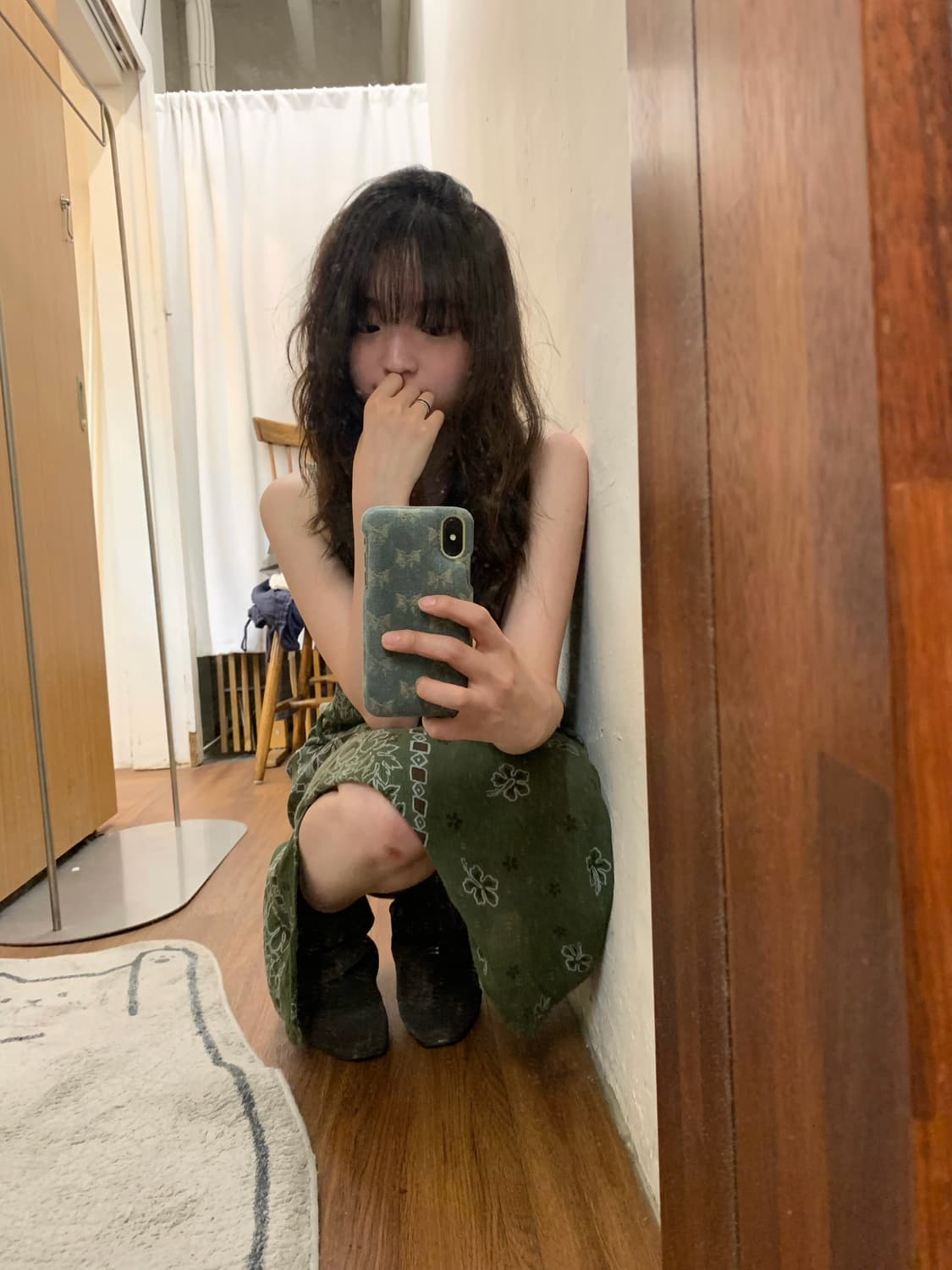 빈티지 슬리브리스 롱 원피스 페이즐리 패턴 디테일 그린 k72 상품이미지1