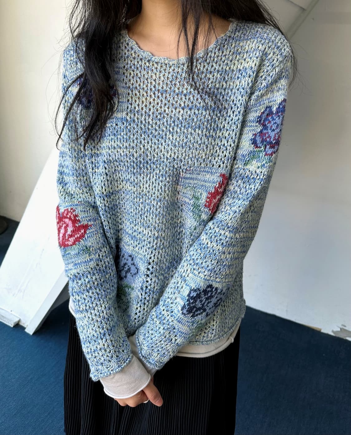 Middle gauge flower pattern crochet knit 상품이미지8