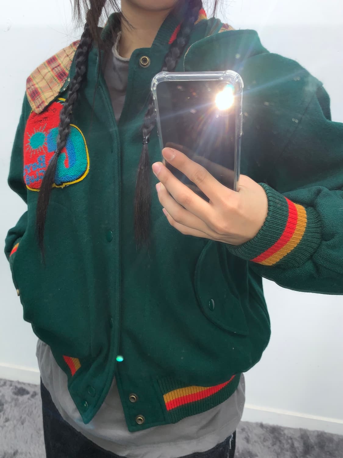 체크 후드 90s 패치 울봄버 상품이미지4