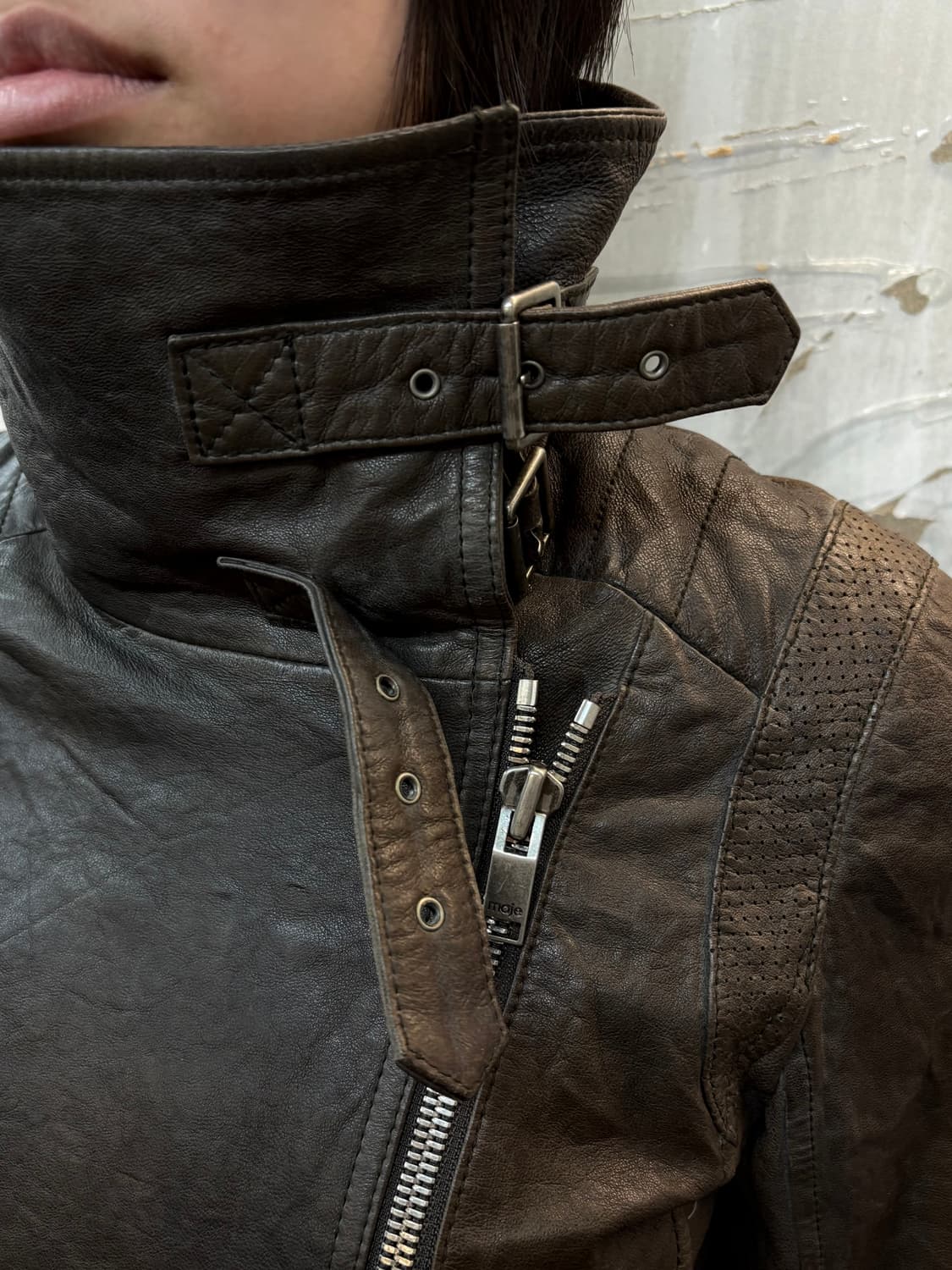 brown belt high neck sheepskin jacket 상품이미지5