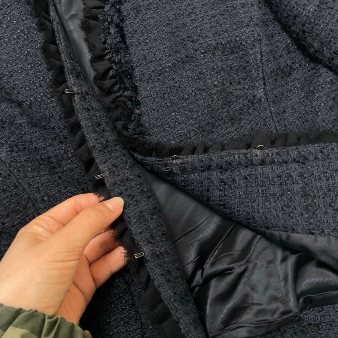 막스앤스펜서 M&S 딥네이비 노카라 프릴 트위드 자켓 12 상품이미지6