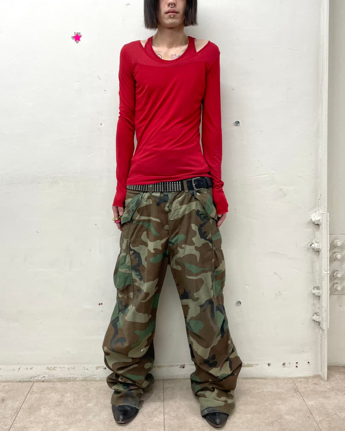 Layered Shoulder Red Long Sleeve  상품이미지3