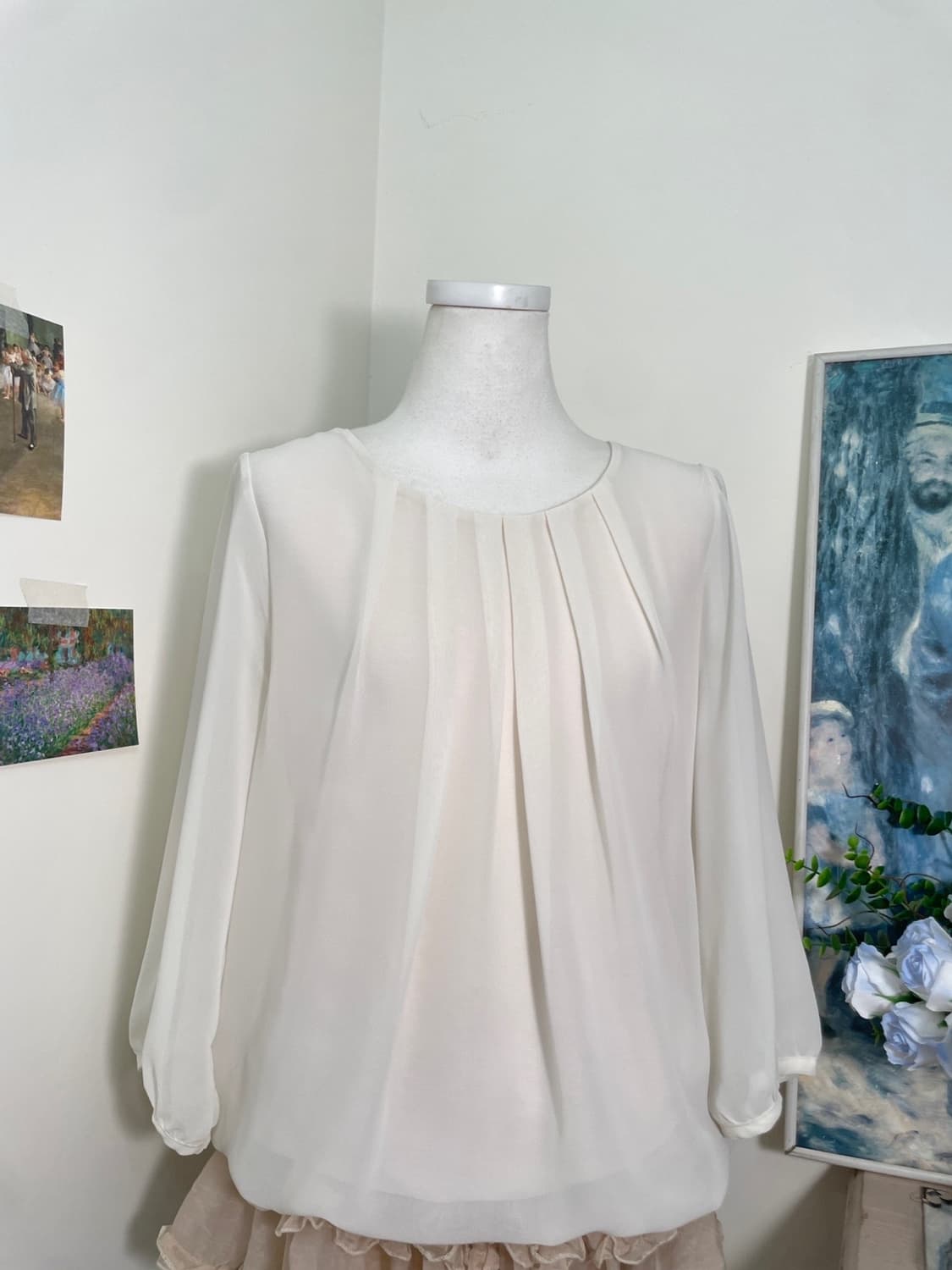 pink ivory pleats lovely blouse(size-11) 상품이미지5