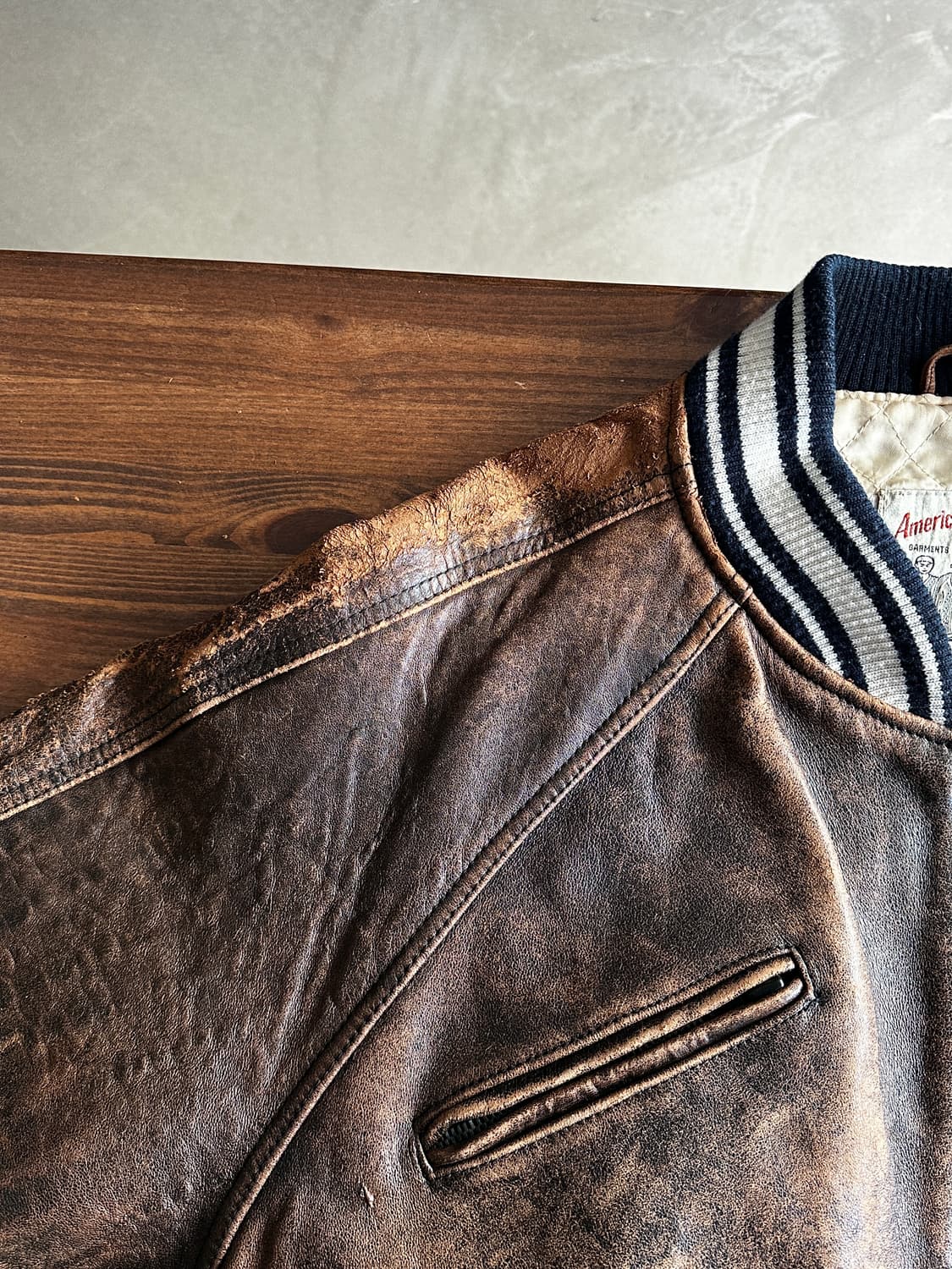 90s Avirex 아비렉스 레더 바시티 자켓 브라운 상품이미지8