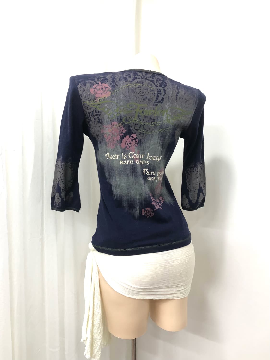 navy fairy printing elbow length top 상품이미지2