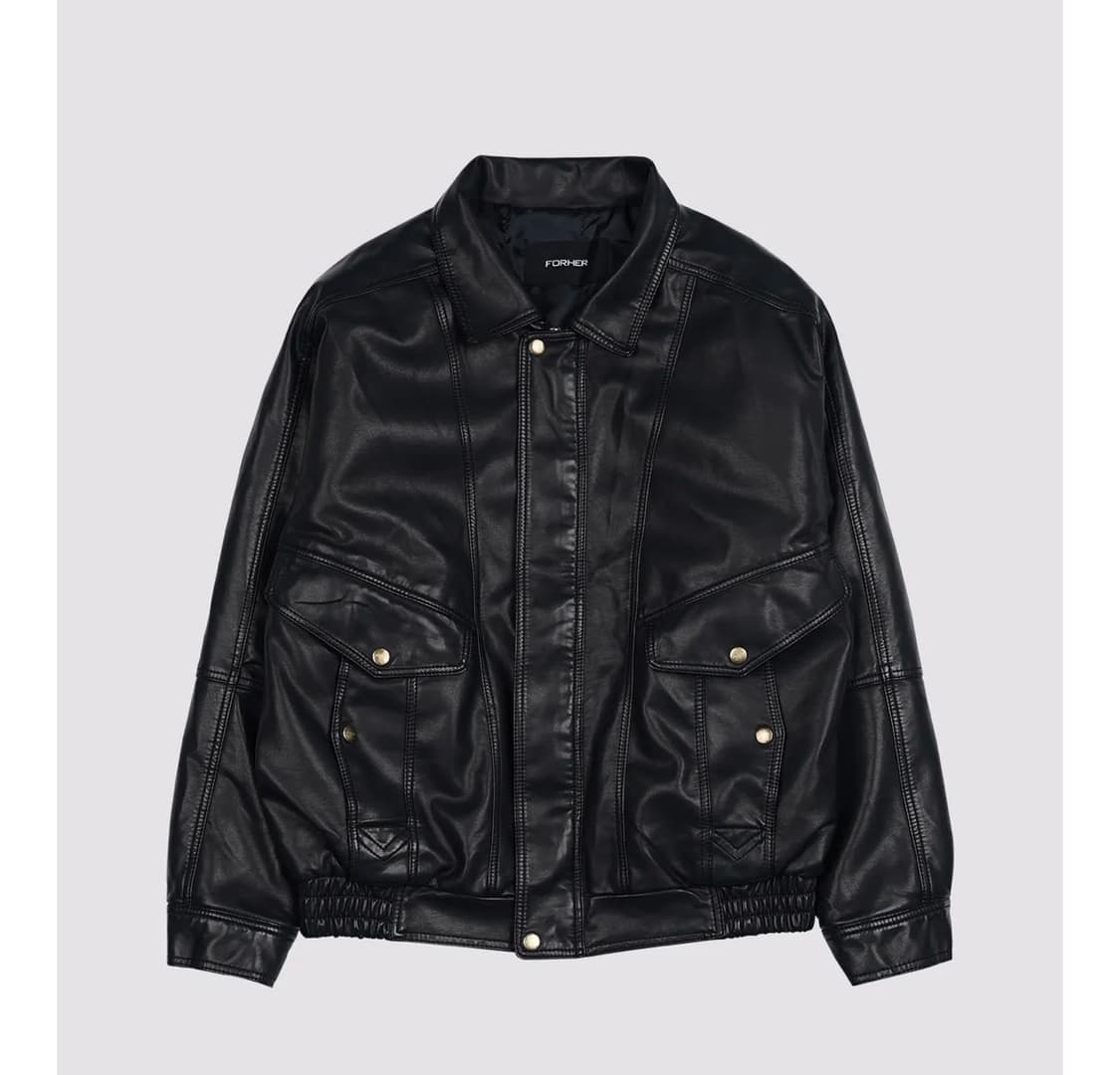 포허 forher 레더 패딩 점퍼 자켓 빈티지 블랙 상품이미지1