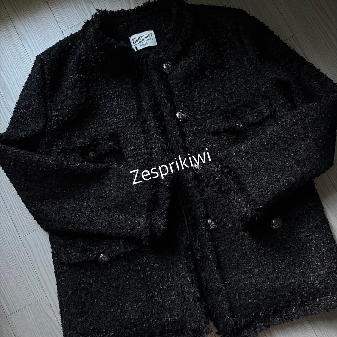 카키포인트 오버핏 엔티크 앤티크 블랙 롱 트위드 자켓 상품이미지7