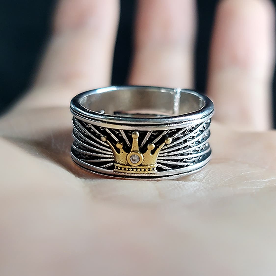 Nikke 실버 남자 엔틱 빈티지 명품 황금 승리 왕관 반지 상품이미지5