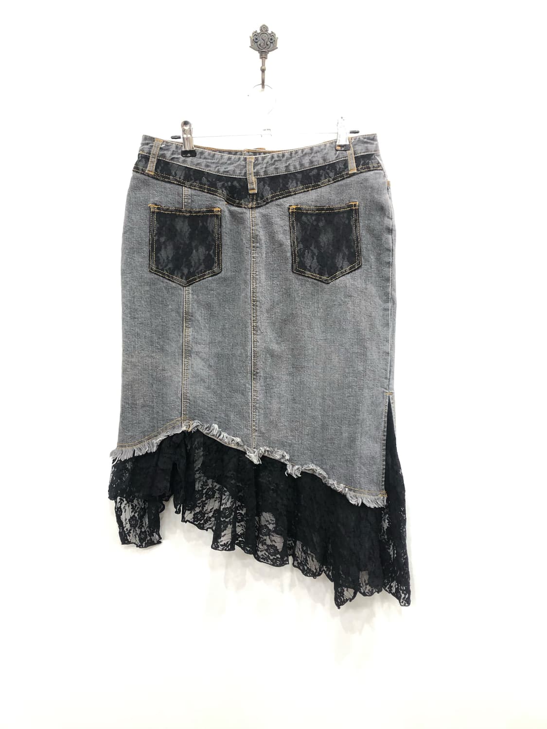 black lace&eyelet gray denim midi skirt 상품이미지3